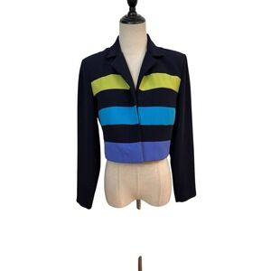 Vtg 90s Cropped Jacket Blazer Open Color Block Dani Max Minimalist